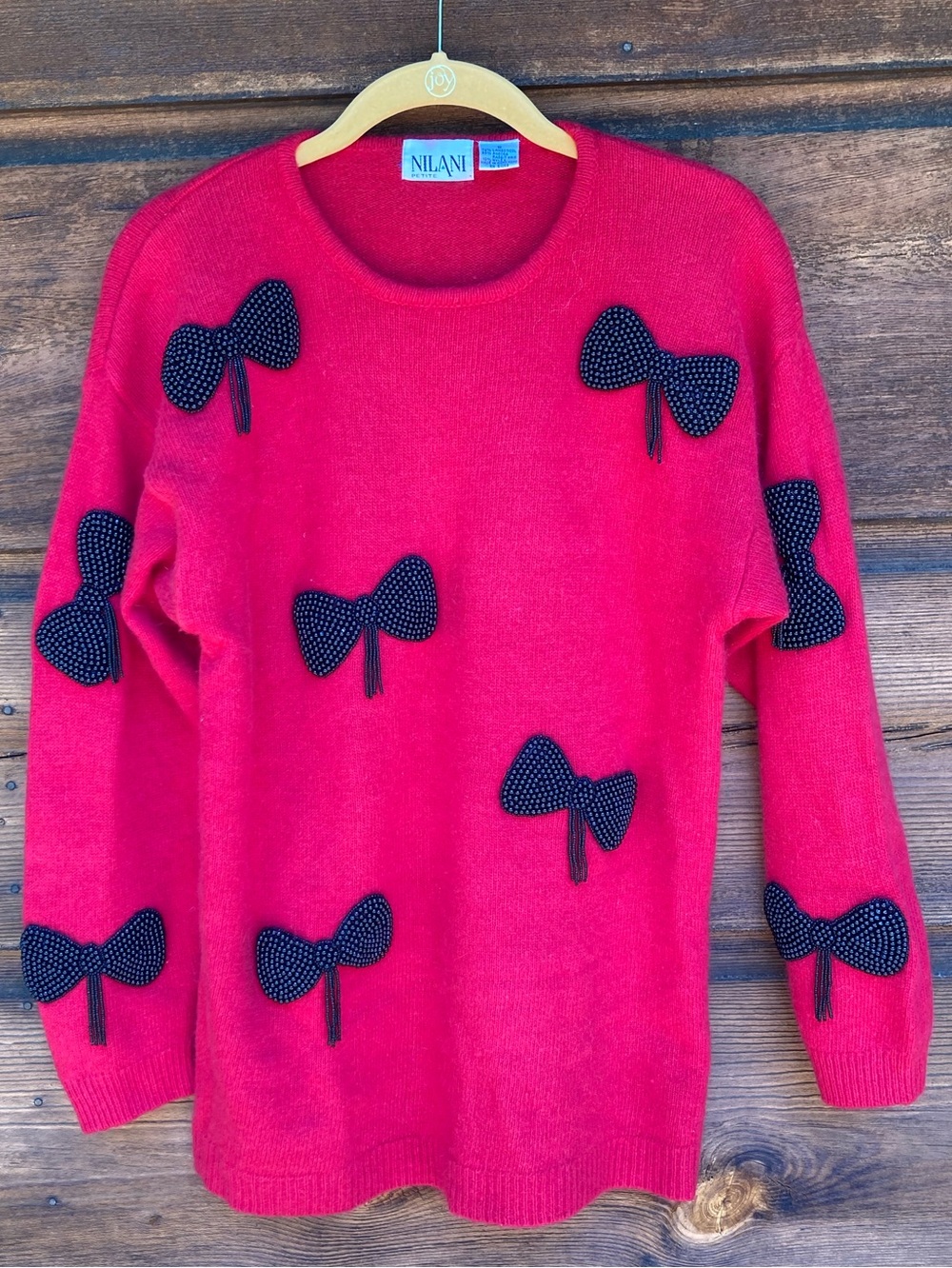 Angora/Lambswool Soft Petite Sweater Black Beaded Bows Petite Small